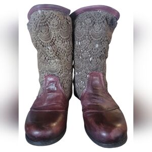 Free People Bunker Women's Burgundy Sara Sun Crochet Slouchy Leather Lace Boots